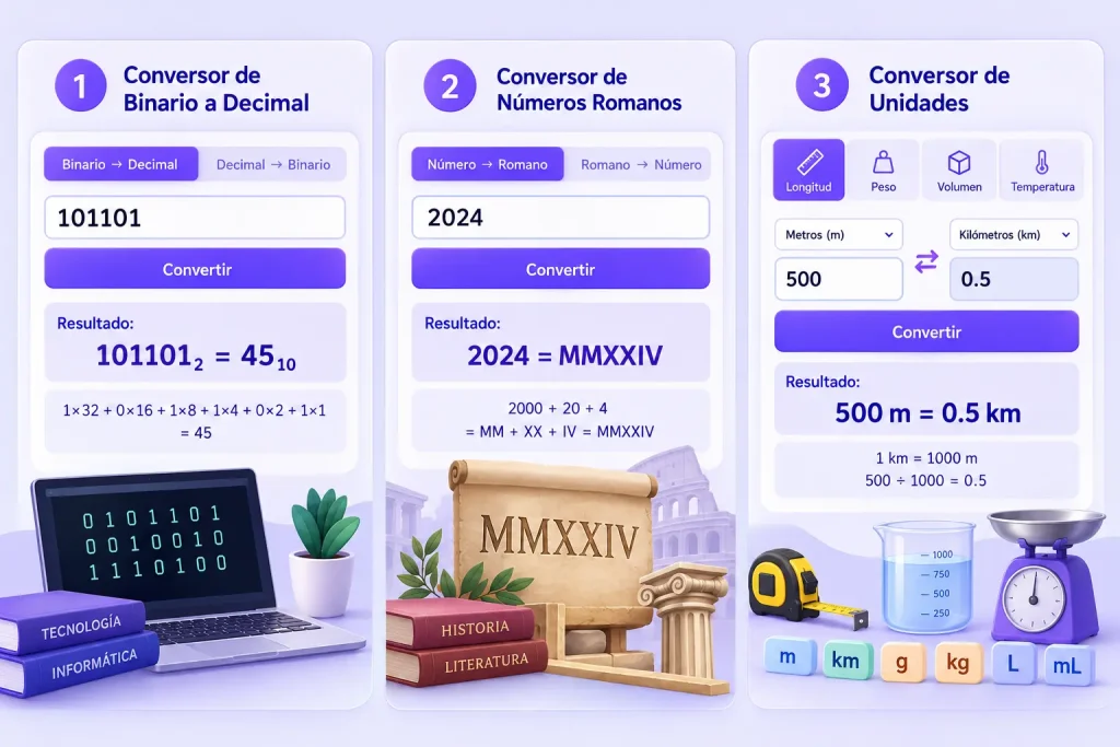 Calculadora Alicia Online Gratis: Resuelve Matemáticas 7 Binario a Decimal, Números Romanos y Más